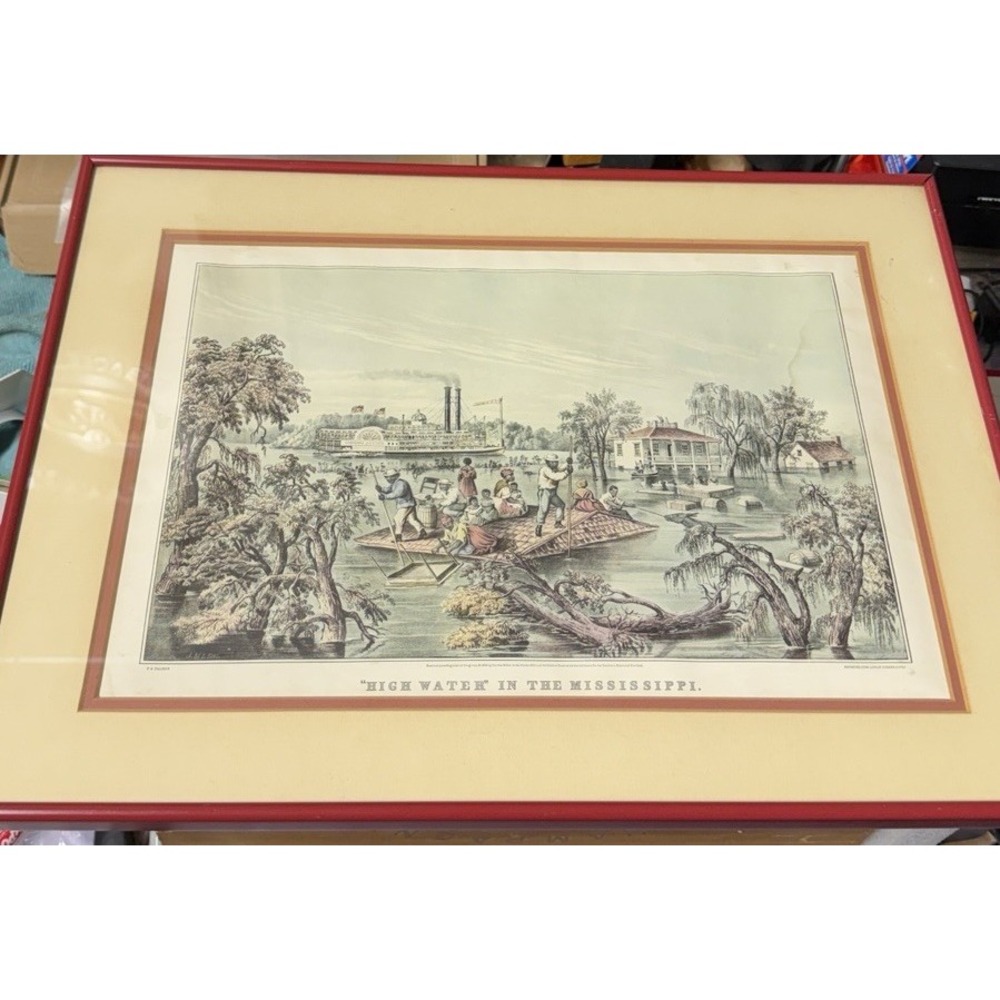 Currier & Ives "High Water in the Mississippi" Framed Print F.E. Palmer